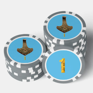 Jetons De Poker Gold Thor Hammer bleu gris 1 puce de poker rayé