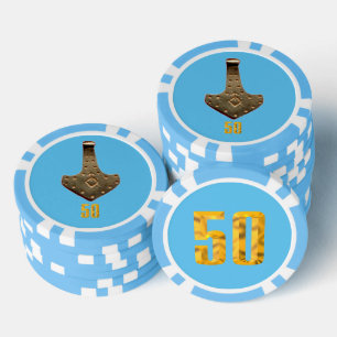 Jetons De Poker Gold Thor Hammer bleu lblue 50 striped poker puce