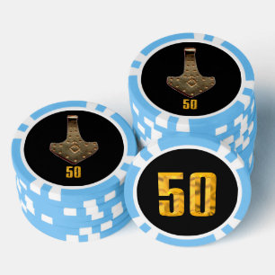 Jetons De Poker Gold Thor Hammer noir bleu 50 puce de poker rayé