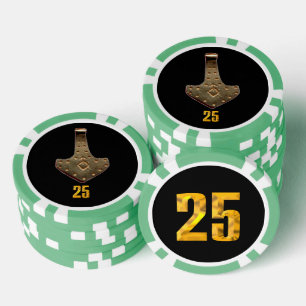 Jetons De Poker Gold Thor Hammer noir vert 25 puce de poker rayé