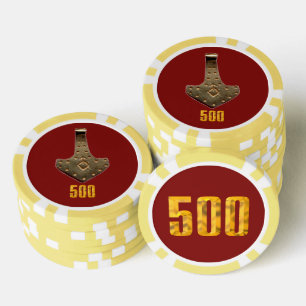 Jetons De Poker Gold Thor Hammer rouge jaune 500 bande puce de pok
