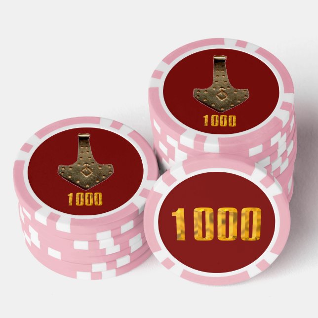 Jetons De Poker Gold Thor Hammer rouge rose 1000 puce de poker ray (Empiler)