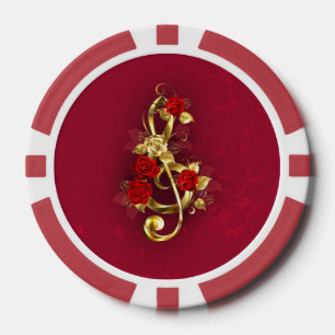 Jetons De Poker Golden Treble Clef avec fleurs Roses