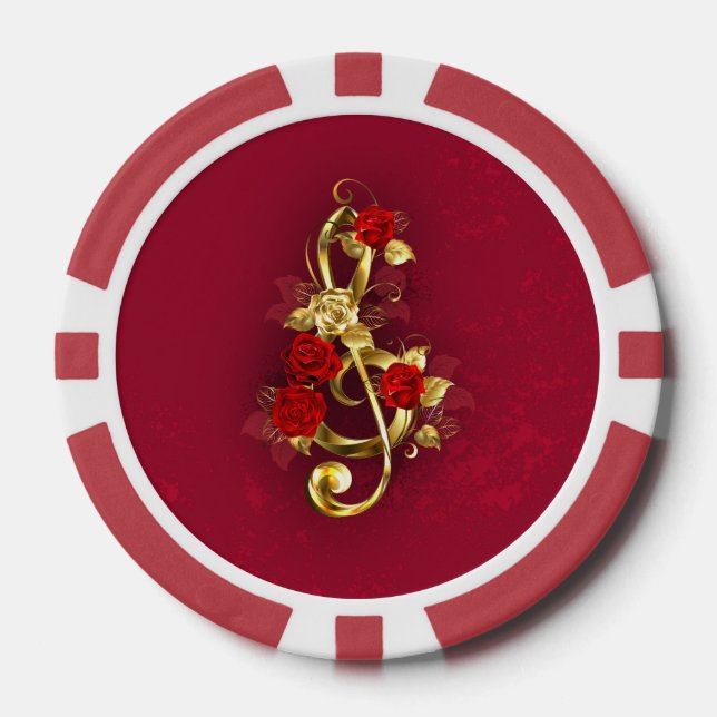 Jetons De Poker Golden Treble Clef avec fleurs Roses (Recto)