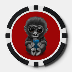 Jetons De Poker Gorille mignon de bébé jugeant un téléphone