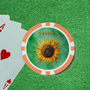 Jetons De Poker Grand tournesol jaune marron de printemps vert élé