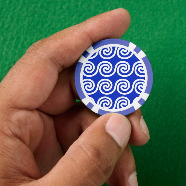 Jetons De Poker Grec Meander Key Waves Motif Bleu (main)