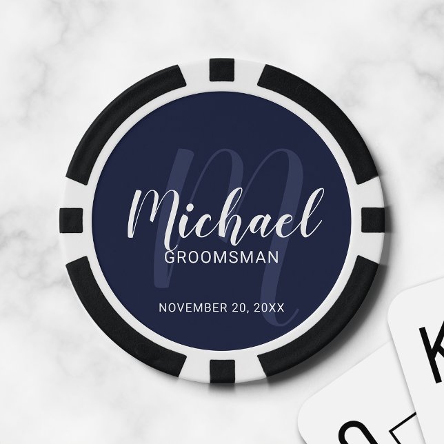 Jetons De Poker Groomsmans de marine moderne Script personnalisé (Créateur téléchargé)
