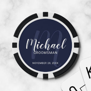 Jetons De Poker Groomsmans de marine moderne Script personnalisé
