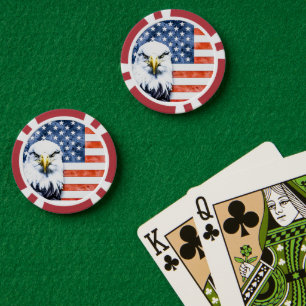 Jetons De Poker Grunge Style Design Aigle sur drapeau américain