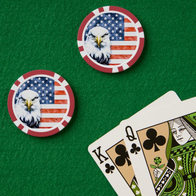 Jetons De Poker Grunge Style Design Aigle sur drapeau américain (Table de poker (double))