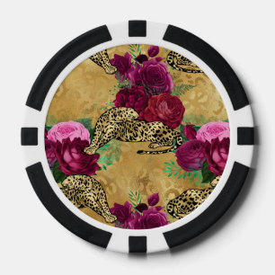 Jetons De Poker Guépard Léopard Rose Rouge Floral Fleur Motif