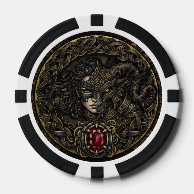 Jetons De Poker Guerrière celtique Steampunk.  (Recto)