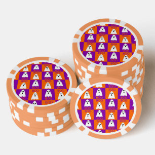Jetons De Poker Halloween Boo Ghost Purple et Carrés orange