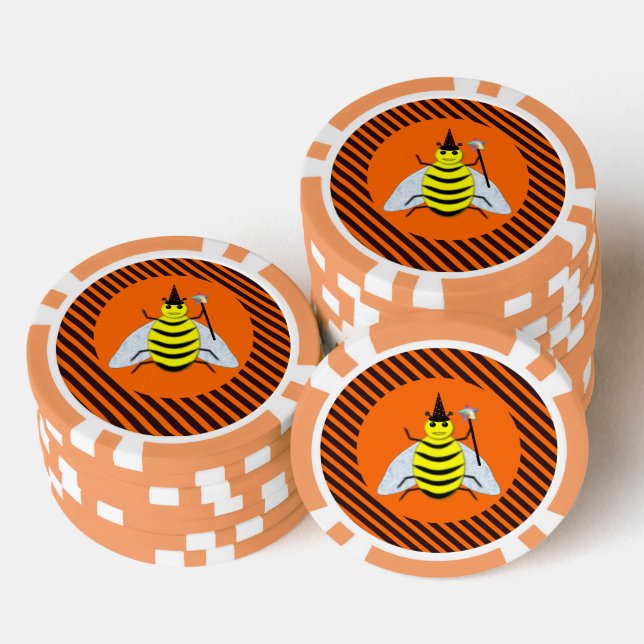 Jetons De Poker Halloween Magic Bee Witch Orange et Black Stripes (Empiler)