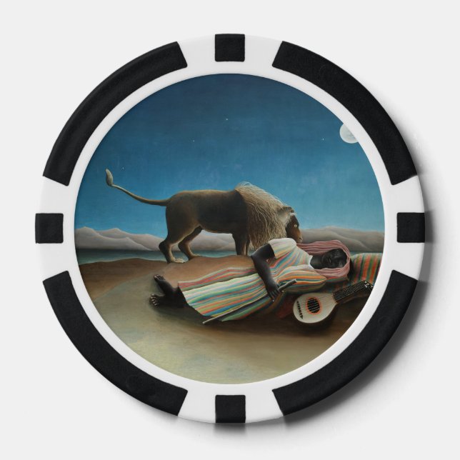 Jetons De Poker Henri Rousseau Dormir Gitan Lion Peinture (Recto)