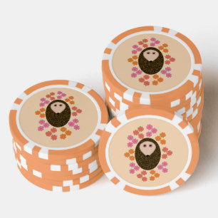 Jetons De Poker Hérisson endormi et fleurs