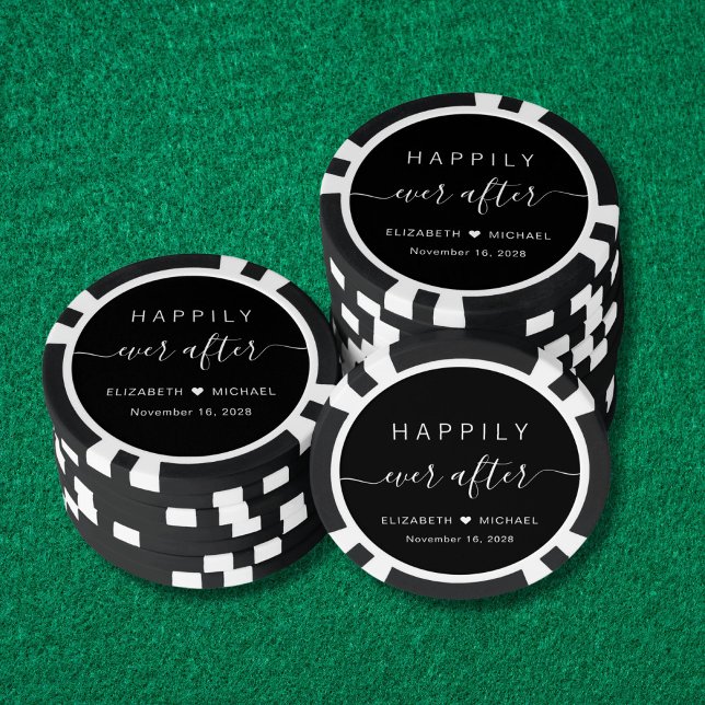 Jetons De Poker Heureux Pour Toujours Mariage Noir Blanc (Créateur téléchargé)