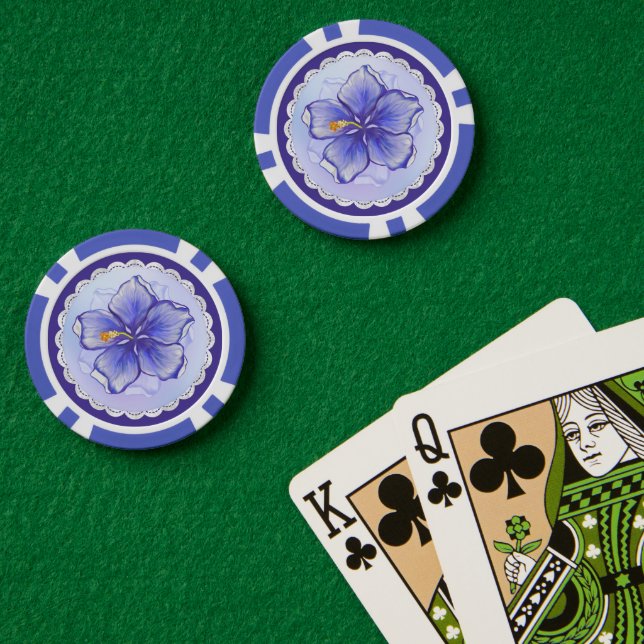 Jetons De Poker Hibiscus & dentelle BLEU (Table de poker (double))