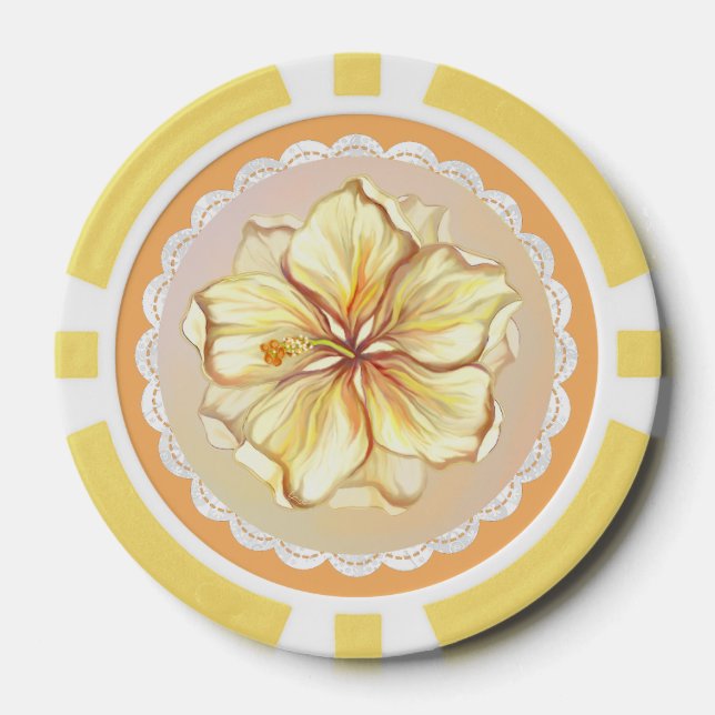 Jetons De Poker Hibiscus & dentelle JAUNE (Recto)