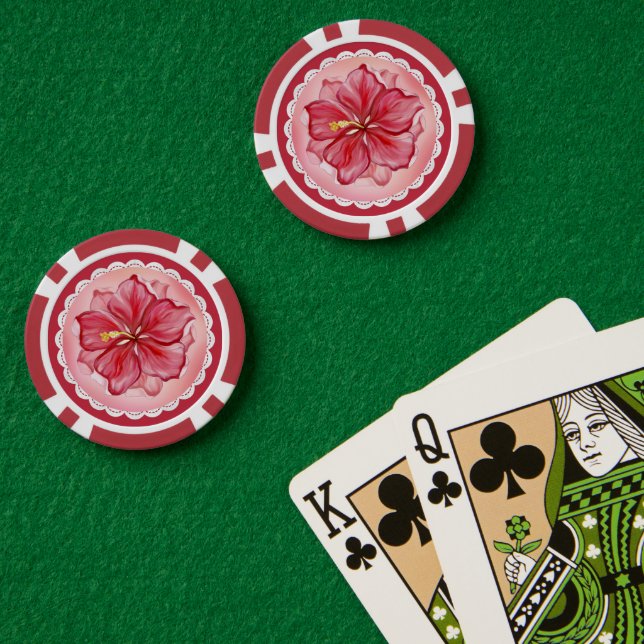 Jetons De Poker Hibiscus & dentelle RED (Table de poker (double))