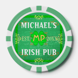 Jetons De Poker Home Bar personnalisable : Green Irish Pub