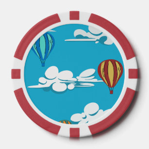 Jetons De Poker Hot Air Balloon dans le ciel sur cartes de poker