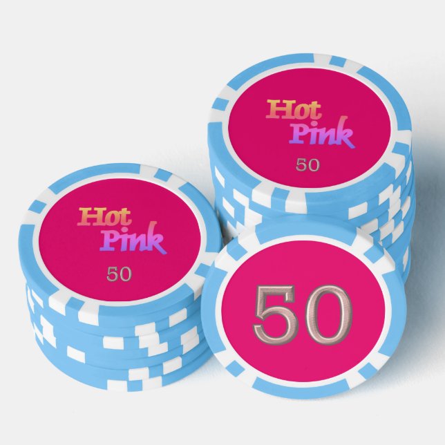 Jetons De Poker Hot rose bleu clair 50 puce de poker rayé (Empiler)