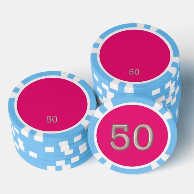 Jetons De Poker Hot rose bleu clair 50 puce de poker rayé (Empiler)