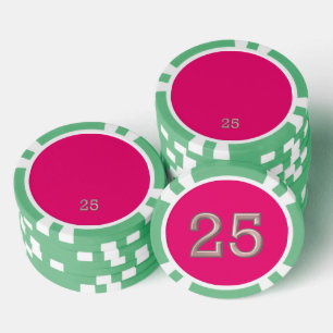 Jetons De Poker Hot rose vert 25 puce de poker rayé