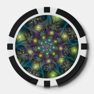 Jetons De Poker Illuminé Abstrait brillant Turquoise violet Fracta