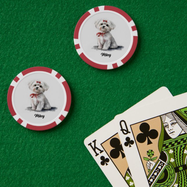 Jetons De Poker Illustration de chien mignon - Maltais  (Table de poker (double))