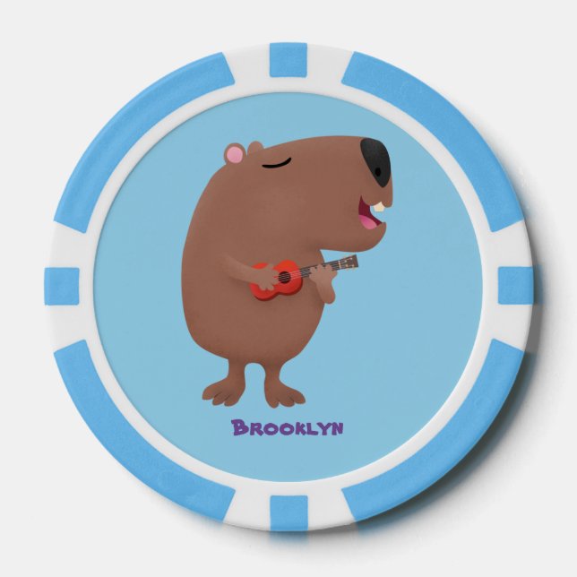 Jetons De Poker Illustration de dessin animé de capybara ukulele (Recto)