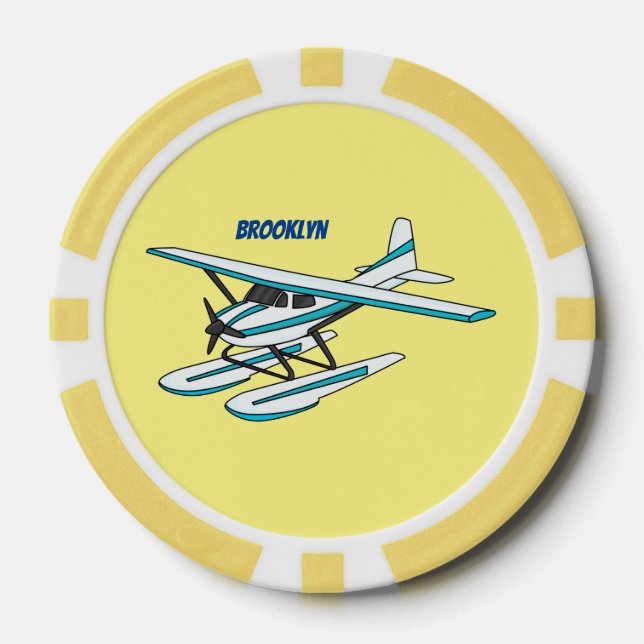 Jetons De Poker Illustration d'hydravion bleu blanc (Recto)