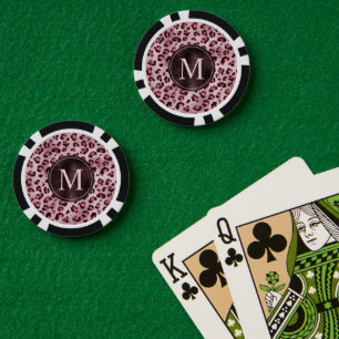 Jetons De Poker Impression d'animal à léopard rose avec monogramme