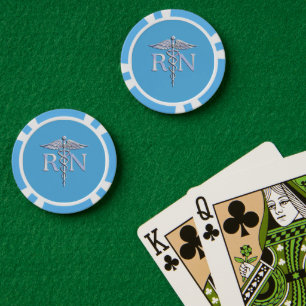 Jetons De Poker Infirmière diplômée IR Caducée sur fond bleu paste