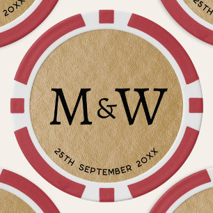 Jetons De Poker Initiales de monogramme de mariage couple or