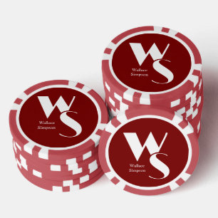 Jetons De Poker Initiales Monogramme Nom Rouge et Blanc Jouant