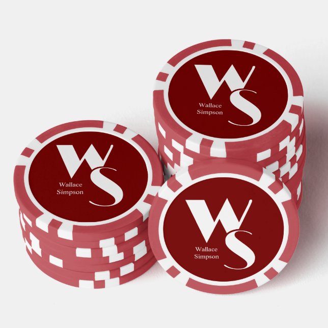 Jetons De Poker Initiales Monogramme Nom Rouge et Blanc Jouant (Empiler)