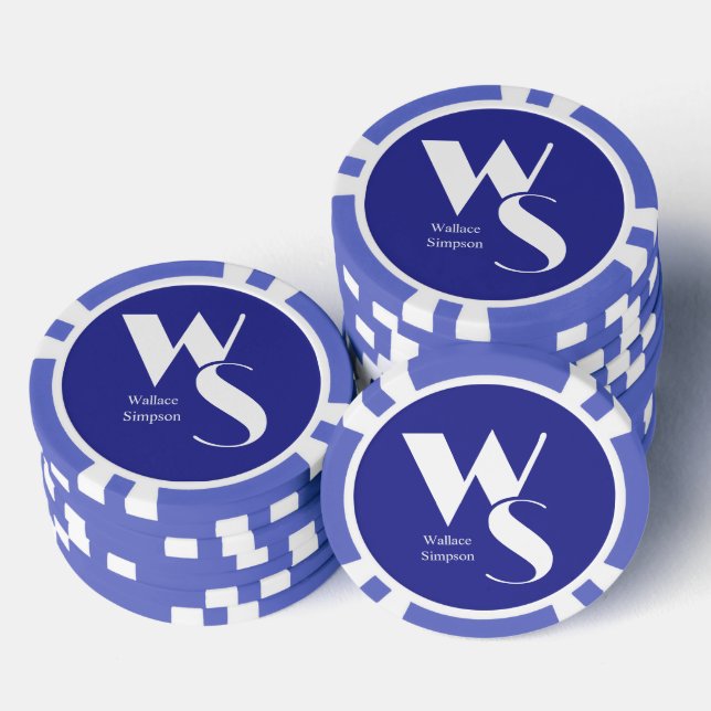 Jetons De Poker Initiales Monogrammées Nom Jeux de Table Bleu Blan (Empiler)
