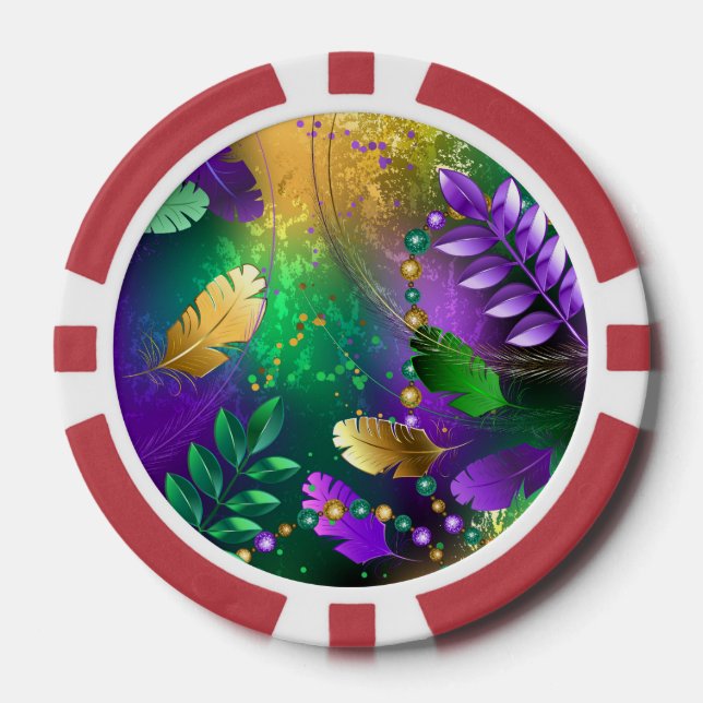 Jetons De Poker Iridescente mardi gras arrière - plan avec perles (Recto)