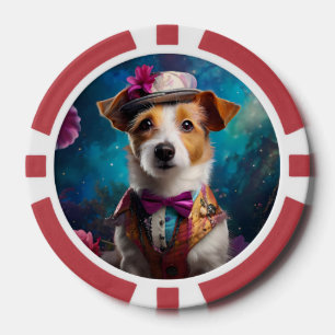 Jetons De Poker Jack Russell, casquette blanc, fleur rose
