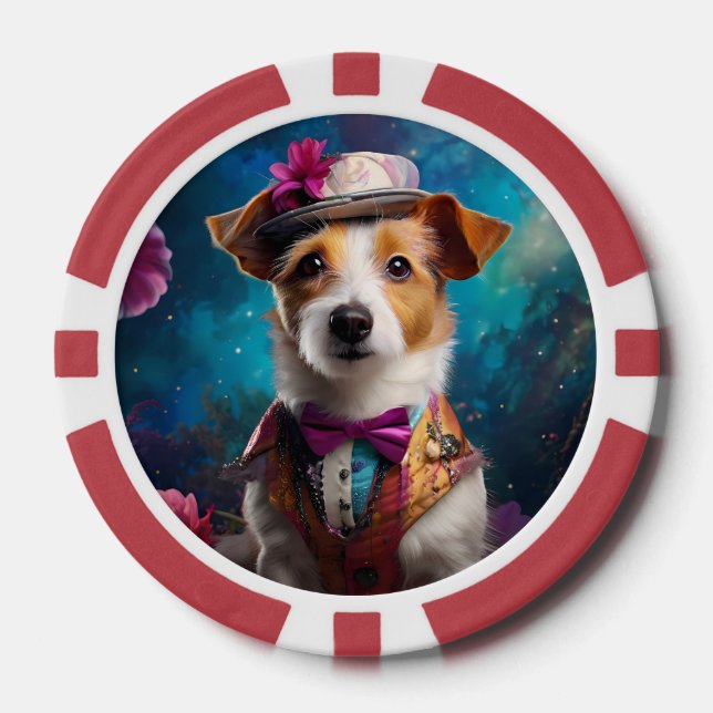 Jetons De Poker Jack Russell, casquette blanc, fleur rose (Recto)