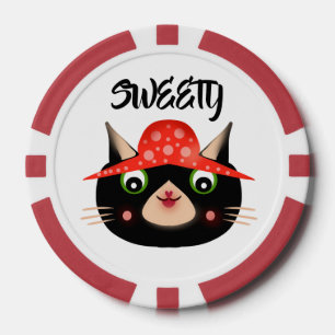 Jetons De Poker Joli chat noir avec un chapeau de champignon Fan