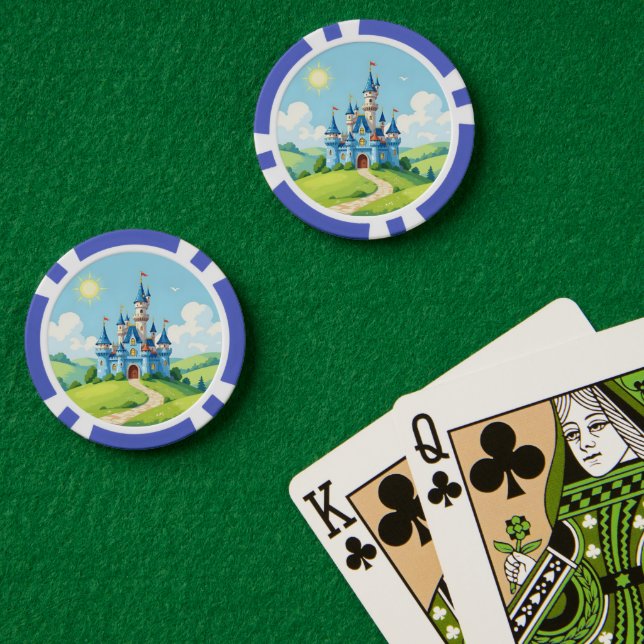 Jetons De Poker Joli château bleu et blanc (Table de poker (double))
