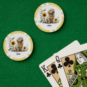 Jetons De Poker Joli Golden Retriever avec des tournesols
