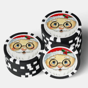 Jetons De Poker Joli Noël Aquarelle Père Noël Face