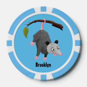 Jetons De Poker Joli opossum accroché à la branche dessin animé