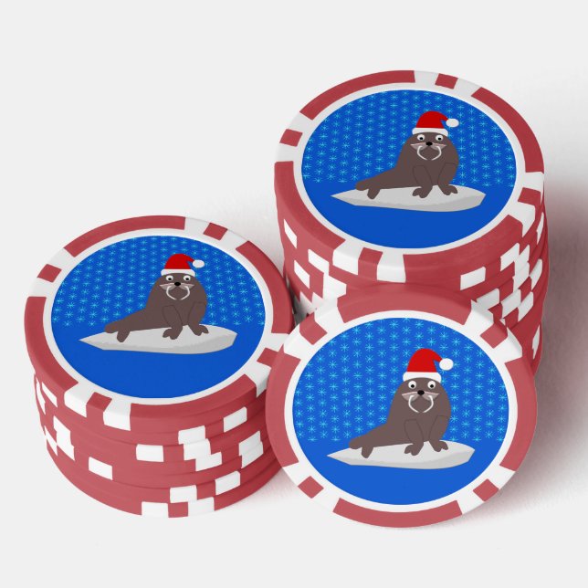 Jetons De Poker Joli Walrus de Noël et Snowflakes (Empiler)