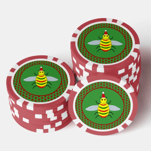 Jetons De Poker Jolie abeille de Noël et fleurs de Poinsettia (Empiler)
